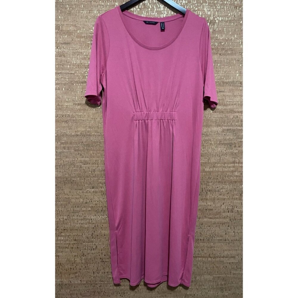 H by Halston Pink Ruched Waist Knit Travel Work Midi Dress Size Large